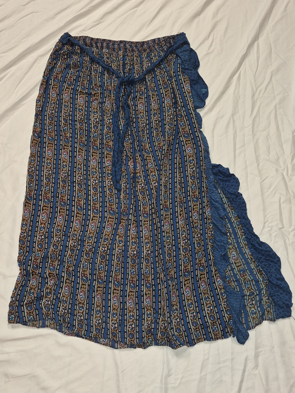 Blue Patterned Boho Maxi Skirt Size LG